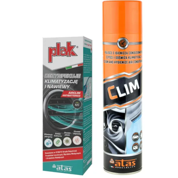 Zestaw do czyszczenia i odgrzybiana klimatyzacji Plak Antibatterico 200ml +Atas Clim spray 400ml