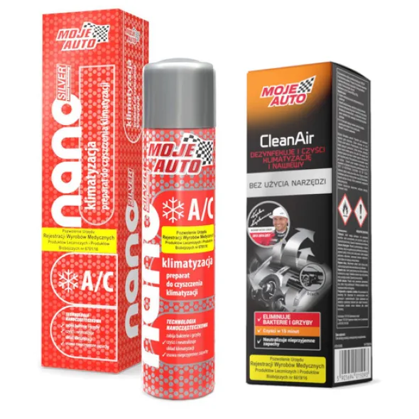 Zestaw Moje Auto do czyszczenia klimatyzacji Nano silver + CleanAir Black