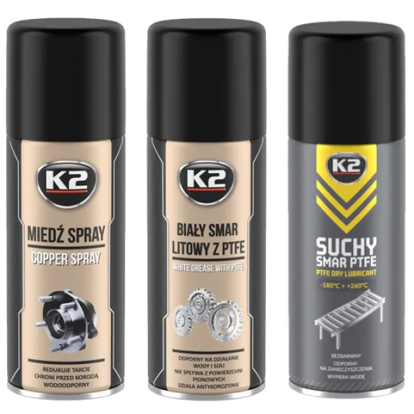 Zestaw smarów K2: Cooper PTFE, Dry Lubricant oraz White Grease