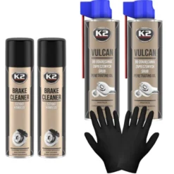 Zestaw warsztatowy: 2X K2 Brake Cleaner 600ml+2x K2 Vulcan 500ml+nitryle